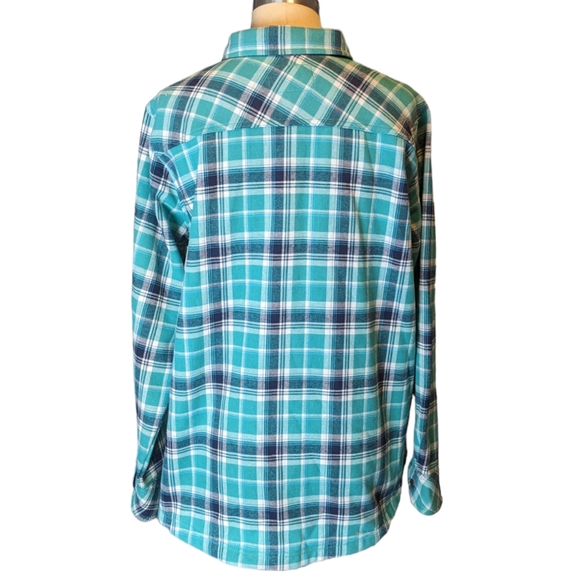 Orvis Plaid Flannel Shirt Jacket Blue Green Snap Button Up Cotton Women's XXL - Picture 3 of 9